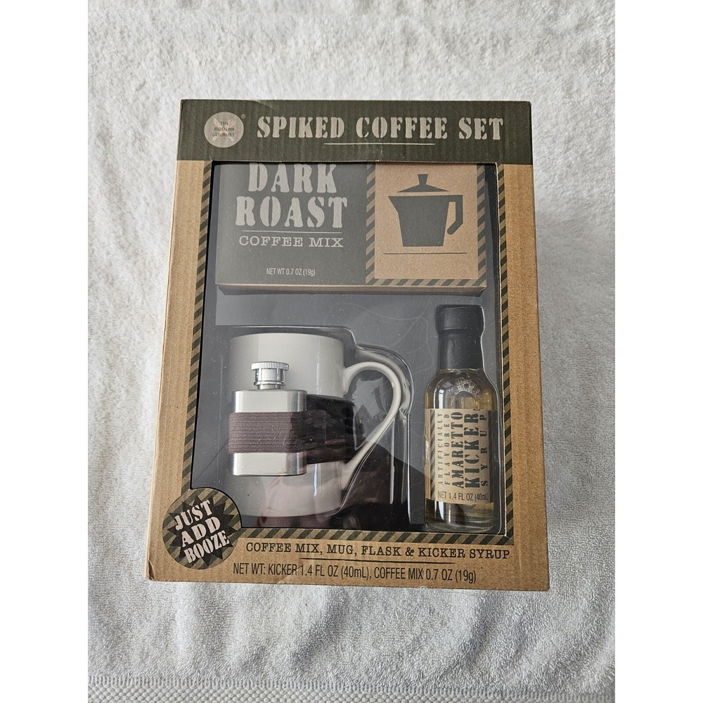 SPIKED COFFEE SET DARK ROAST COFFEE MUG FLASK & KICKER SYRUP JUST ADD BOOZE NEW